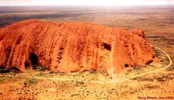 The light coloured line winding up the rock is the path of the climb.